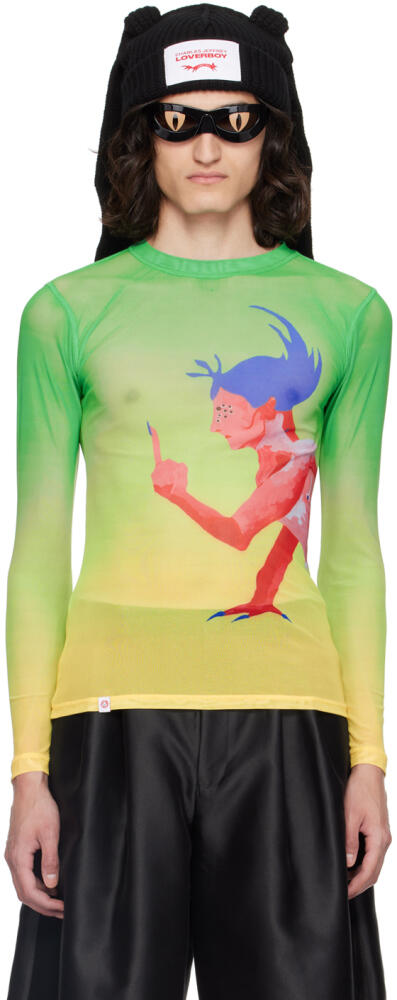 Charles Jeffrey LOVERBOY Green Printed Long Sleeve T-Shirt Cover