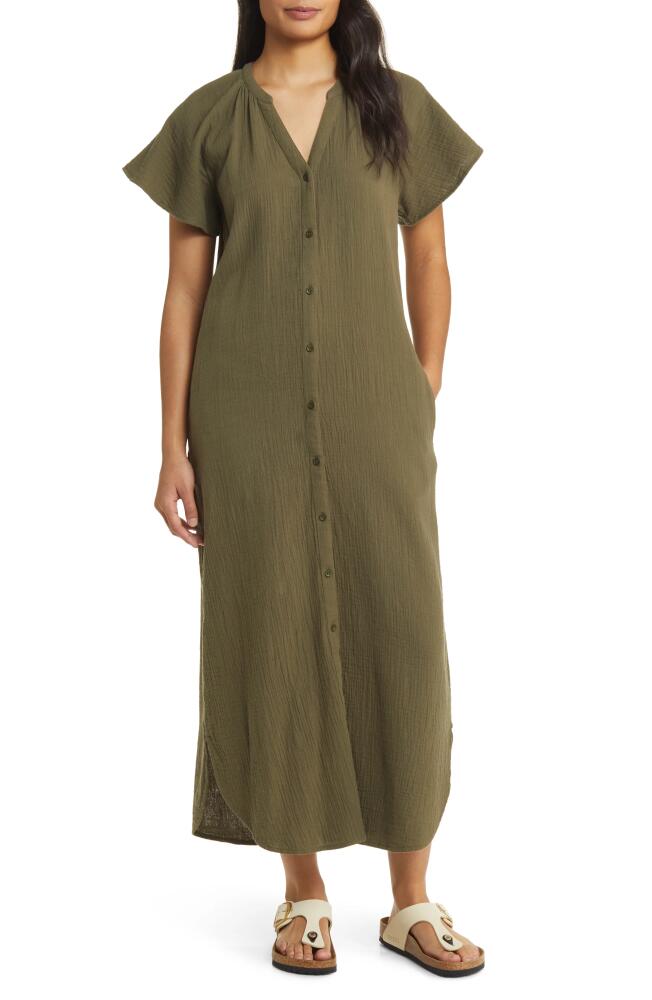 caslon(r) Double Cotton Gauze Vacation Shirtdress in Olive Sarma Cover