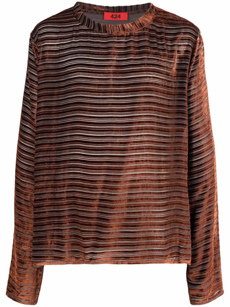 424 stripe-print velvet-effect T-Shirt - Brown Cover