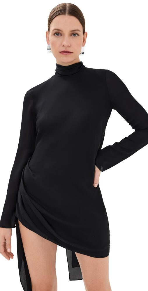 Brandon Maxwell The Raina Mini Dress with Draped Waist and Neck Scarf Black Cover