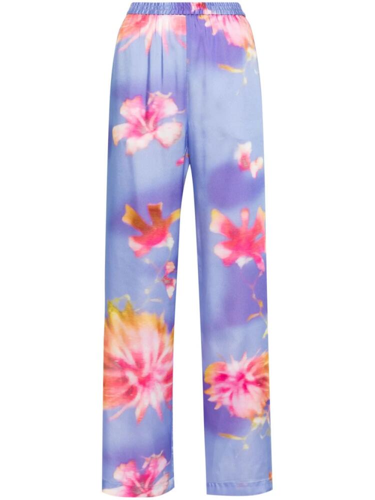 MSGM floral-print satin trousers - Purple Cover