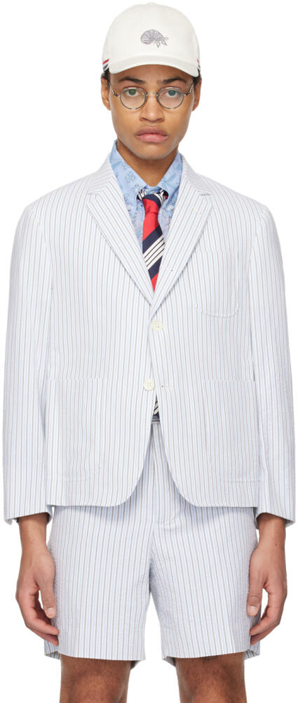 Thom Browne White & Blue Striped Blazer Cover