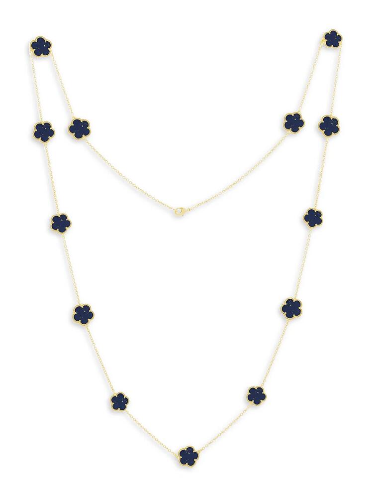 JanKuo Women's Flower 14K Goldplated & Synthetic Sapphire Station Necklace Cover