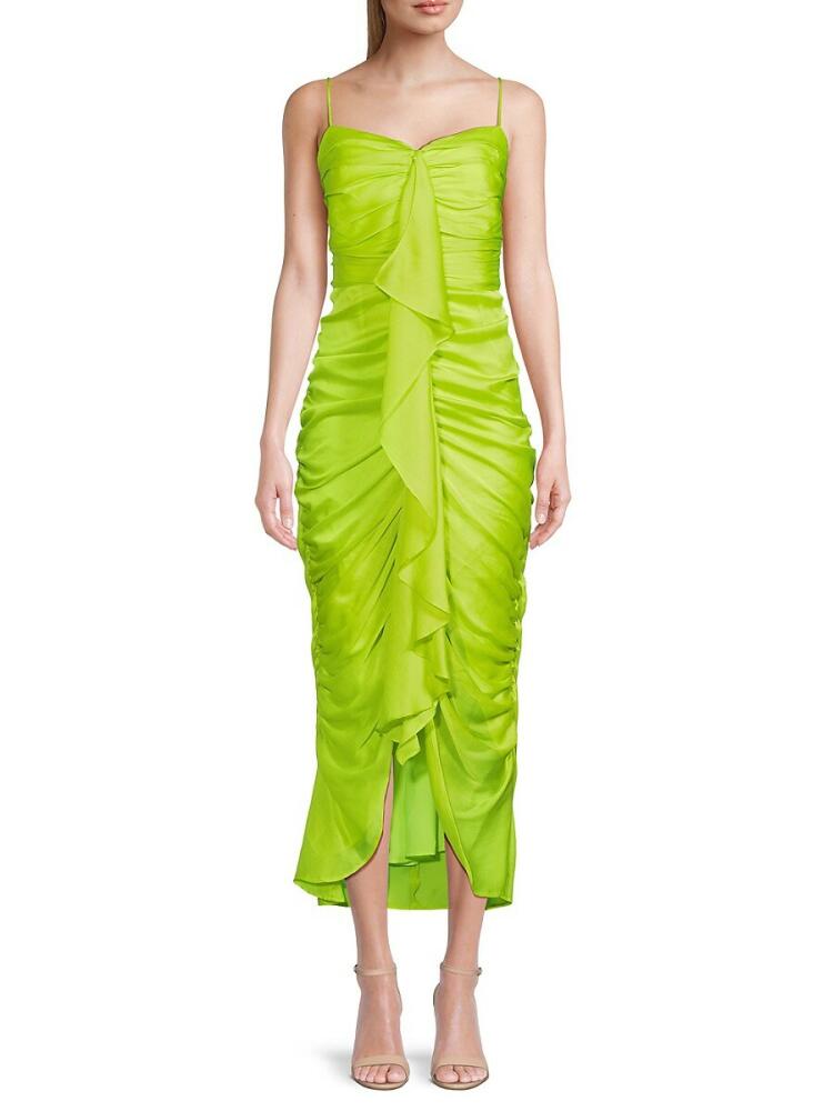 BCBGMAXAZRIA Women's Ruched Midi Cocktail Dress - Lime Cover