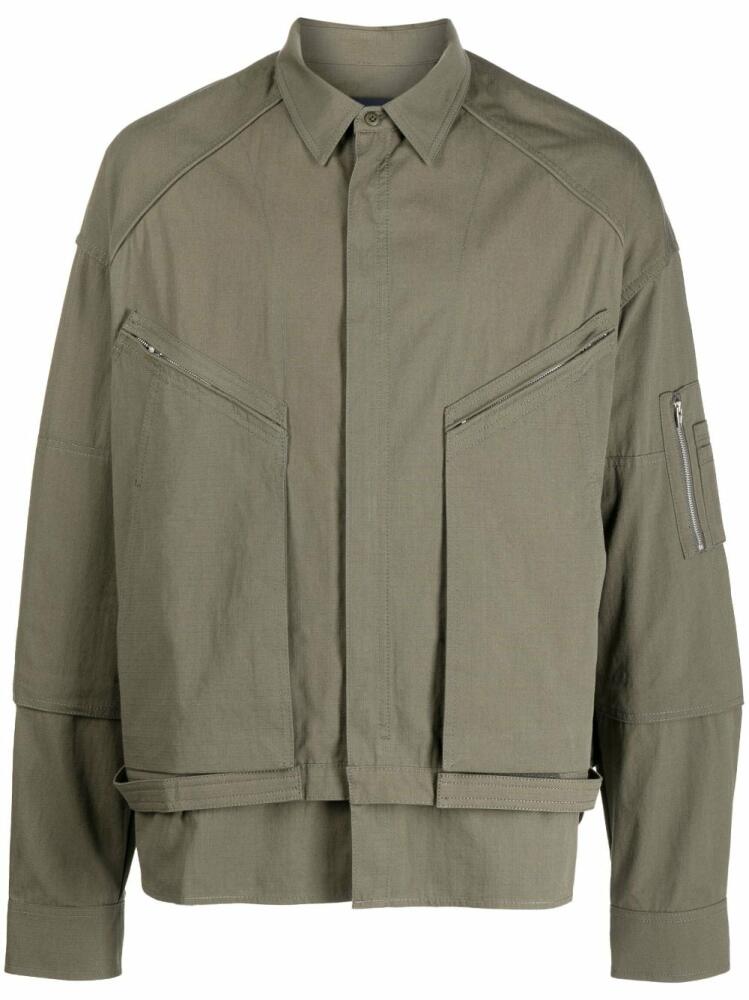 Juun.J tilted zip-pockets shirt jacket - Green Cover