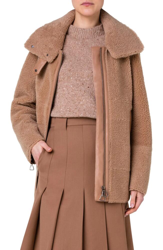 Akris Reversible Lambskin & Genuine Shearling Coat in 043 Camel Cover