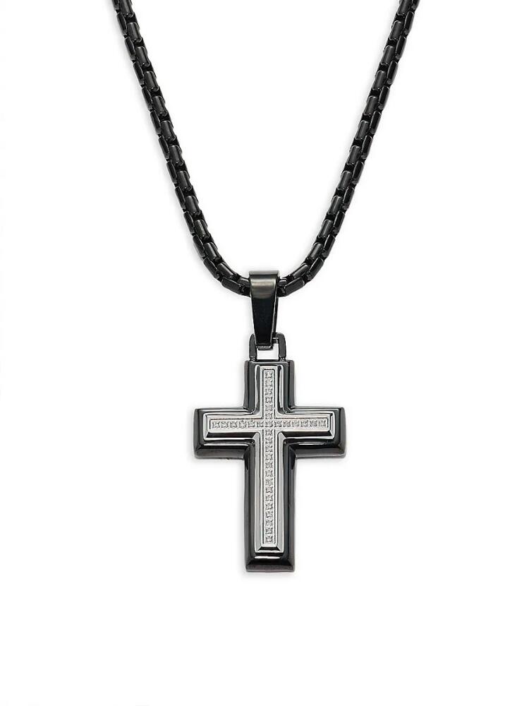 Esquire Men's Black IP Stainless Steel & 0.1 TCW Diamond Cross Pendant Necklace Cover