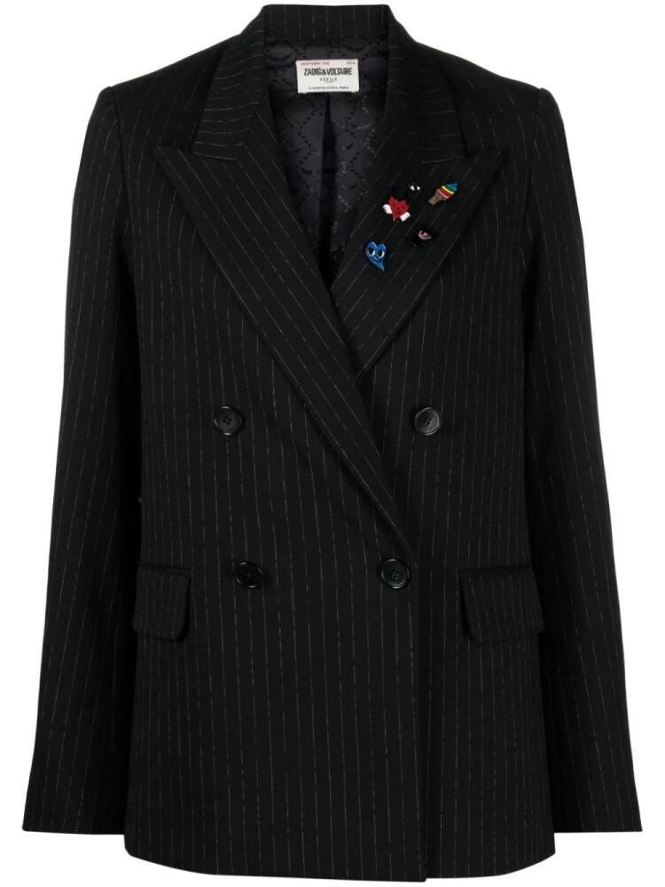 Zadig&Voltaire pinstriped brooch-detail double-breasted blazer - Black Cover