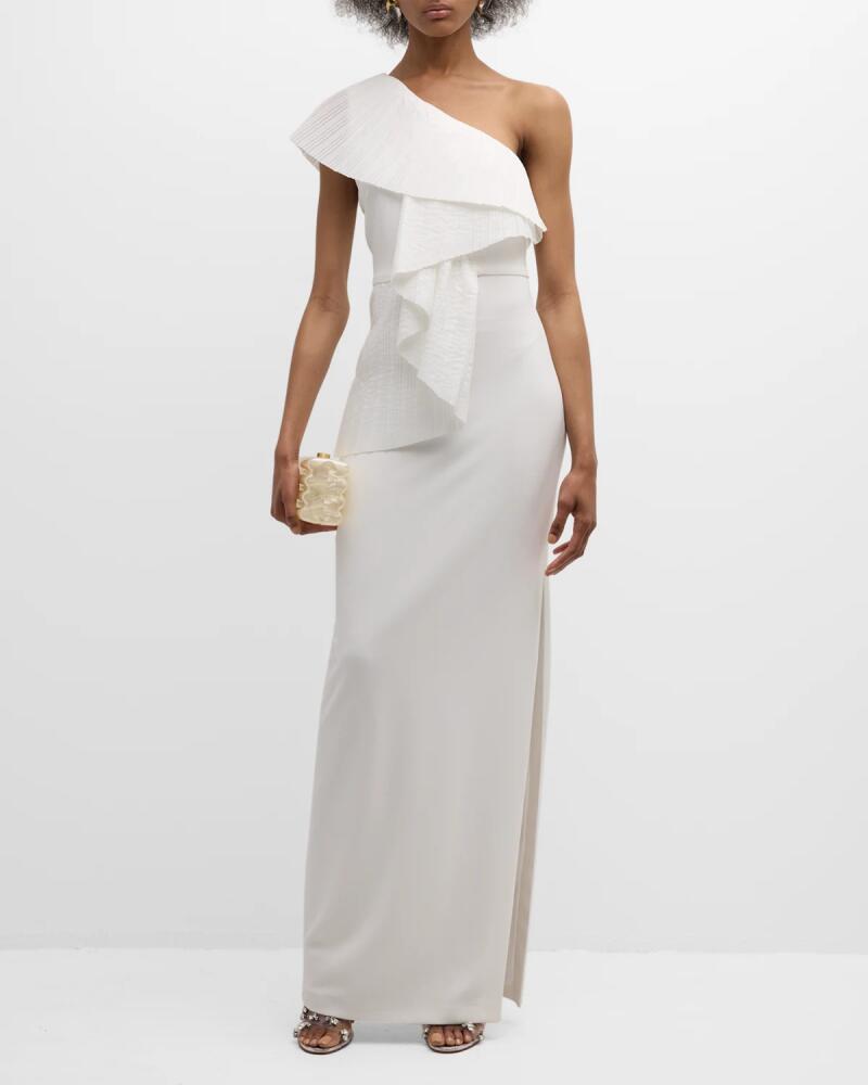 One33 Social One-Shoulder Ruffle Column Gown Cover