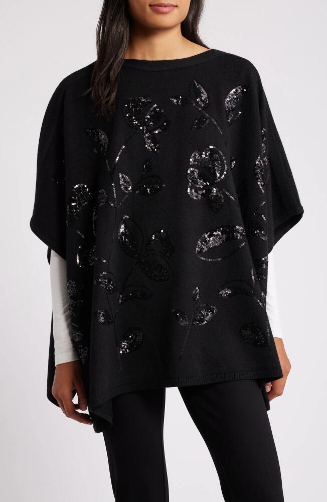 Anne Klein Floral Sequin Poncho in Anne Black Cover