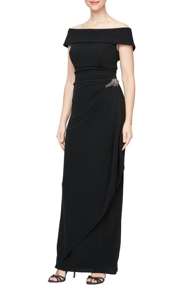 Alex Evenings Embellished Off the Shoulder Gown in Black Cover