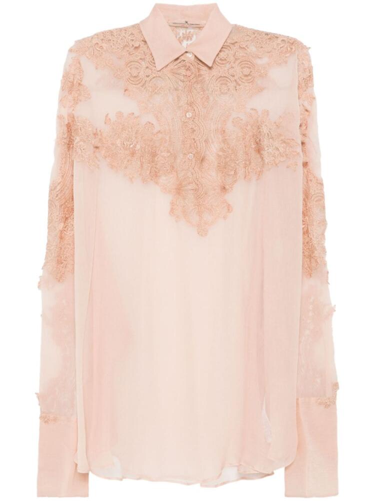 Ermanno Scervino lace-detail silk blouse - Pink Cover