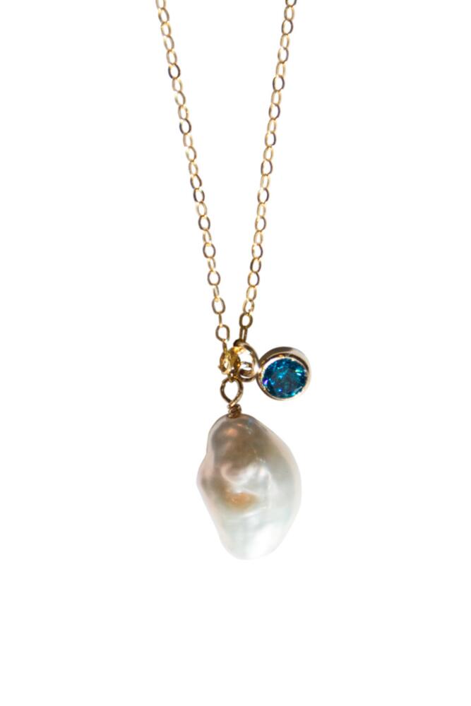 seree Skylar Baroque pearl and blue zircon necklace in White Cover