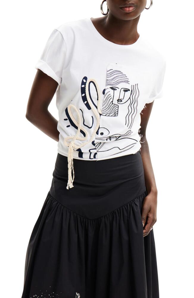 Desigual Tristan Embellished Cotton Graphic T-Shirt in White Cover