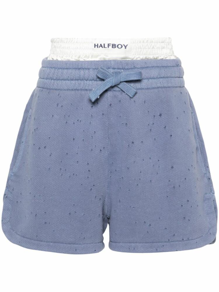 Halfboy layered distressed cotton shorts - Blue Cover