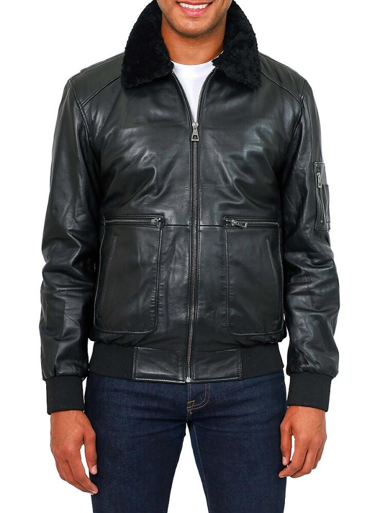 Vellapais Men's Linan Leather & Faux Fur Trim Jacket - Black Cover