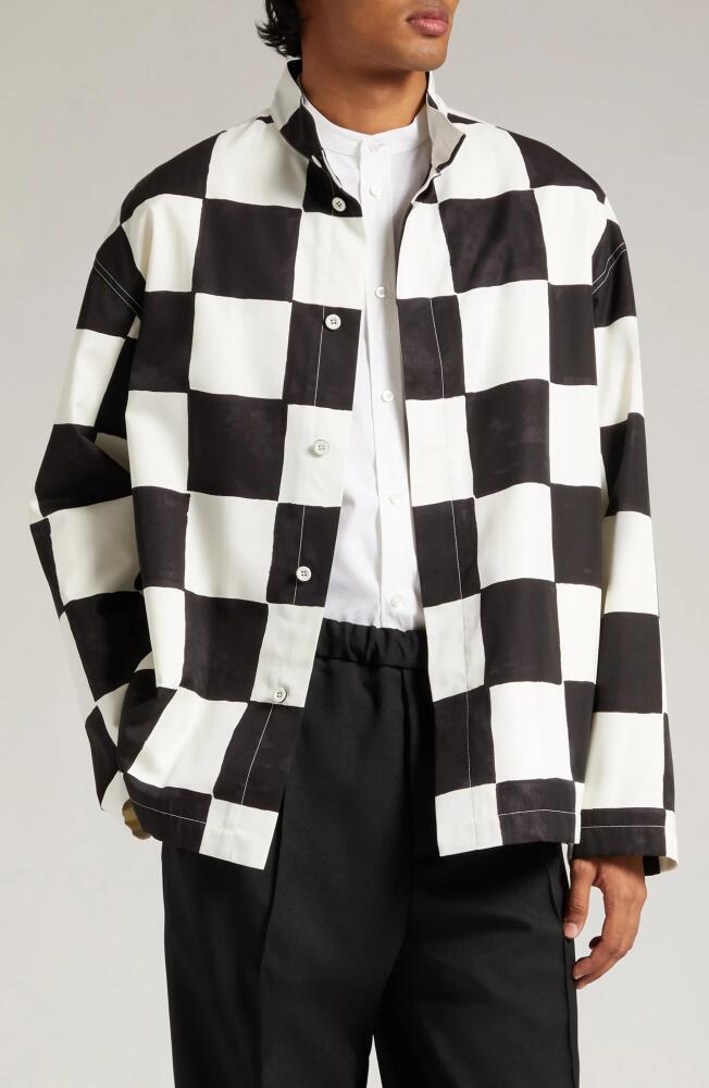 Jil Sander Checkerboard Print Blouson Jacket in Raven Cover