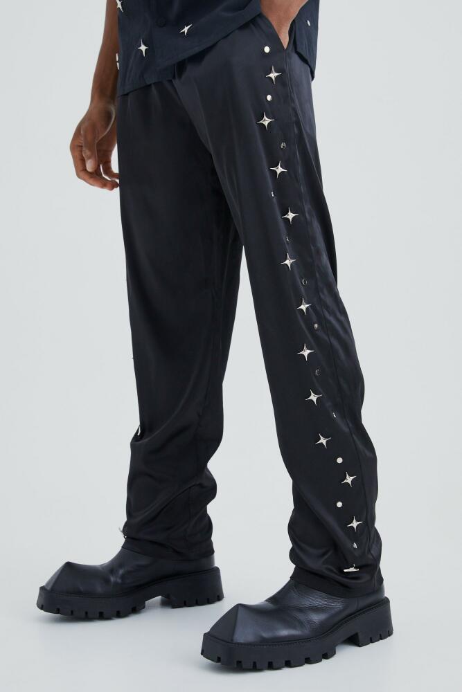 boohoo Mens Satin Straight Leg Pants With Embellishment - Black Cover