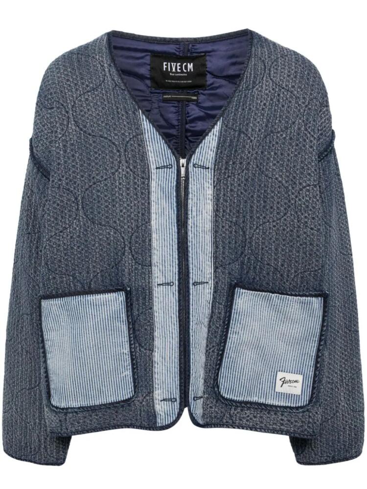 FIVE CM V-neck quilted denim jacket - Blue Cover