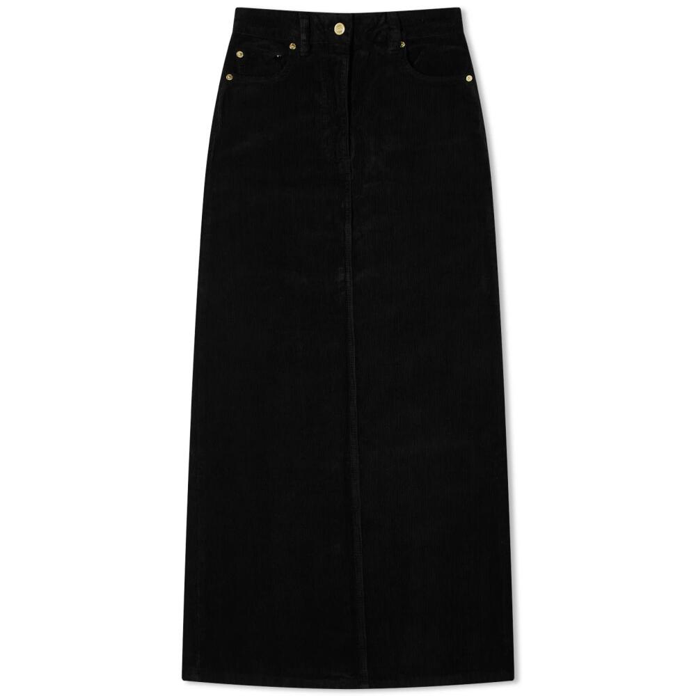 GANNI Women's Washed Corduroy Long Skirt in Black Cover