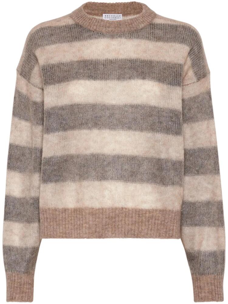 Brunello Cucinelli striped mohair-blend jumper - Neutrals Cover