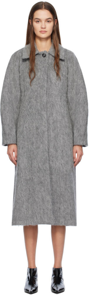 GANNI Gray Fluffy Coat Cover