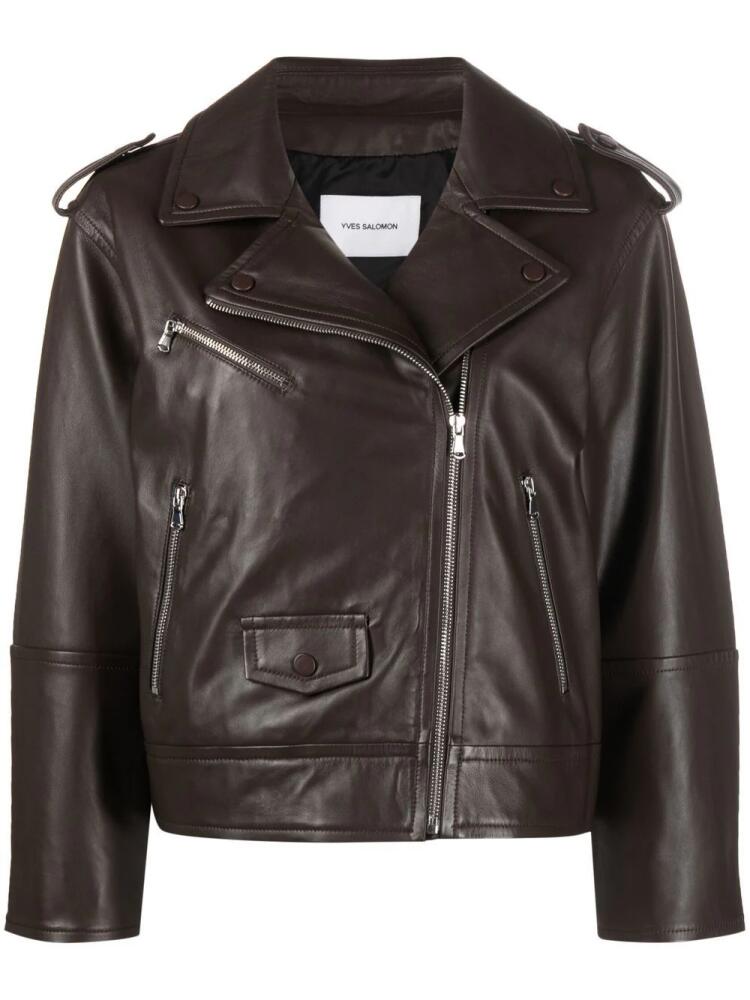 Yves Salomon leather zip-up flight jacket - Brown Cover