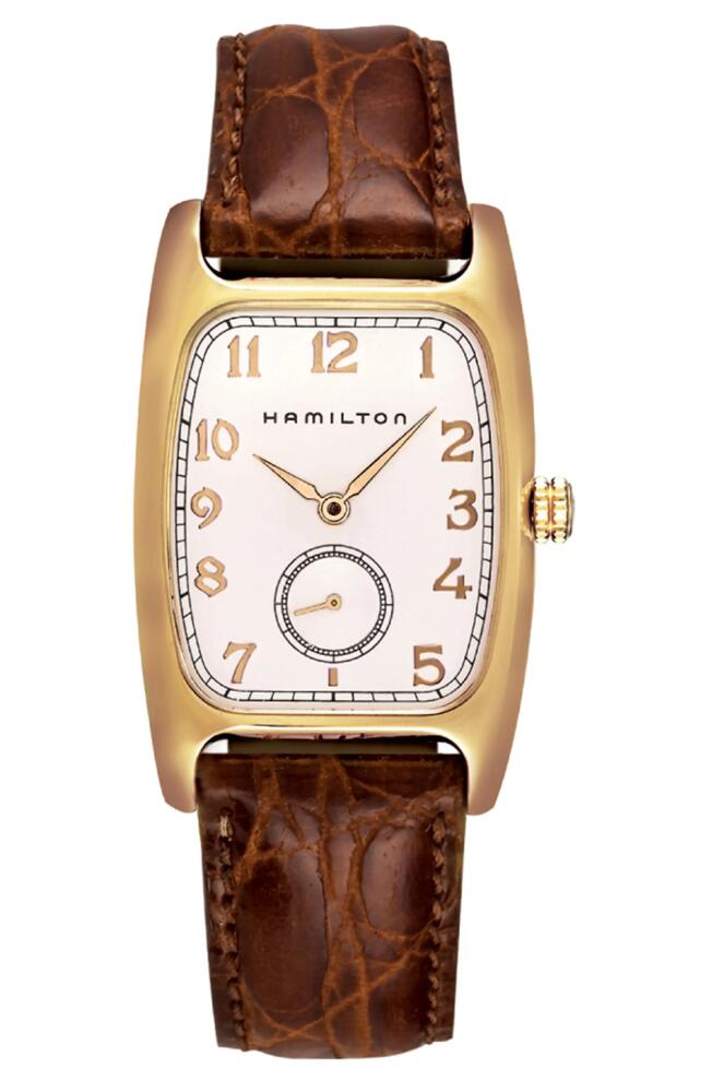 Hamilton American Classic Boulton Leather Strap Watch, 27mm x 31mm in Brown/White/Gold Cover