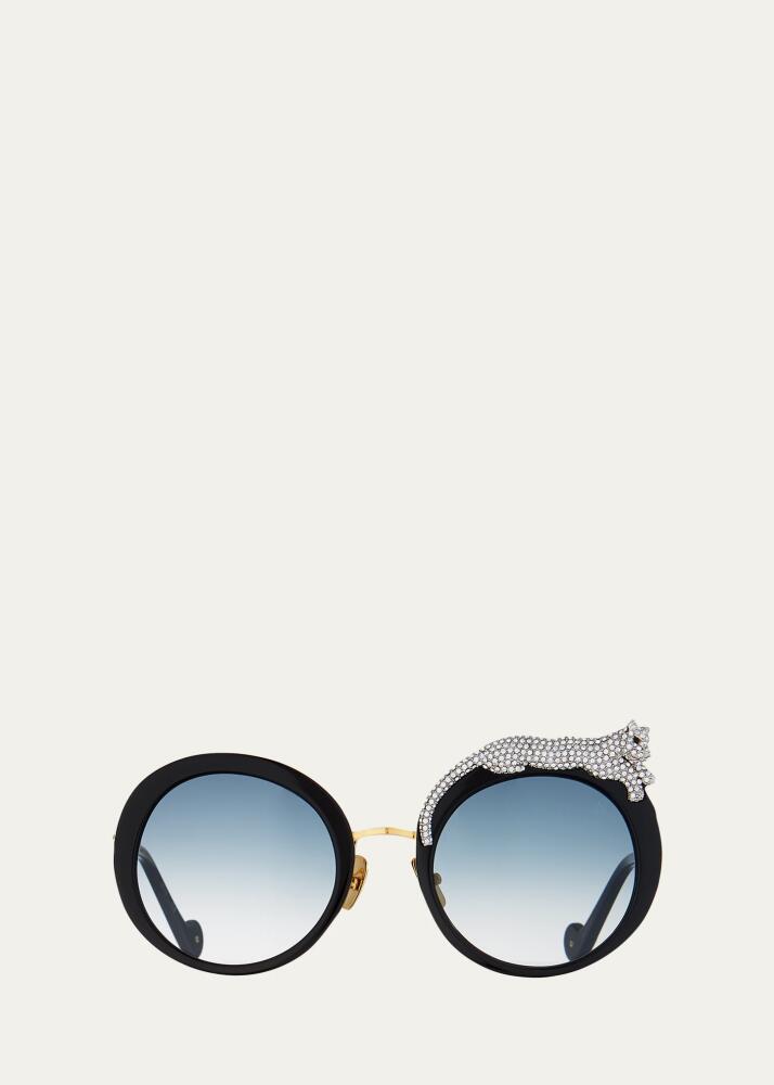 Anna-Karin Karlsson Rose et la Roue Round Crystal-Embellished Leopard Sunglasses Cover