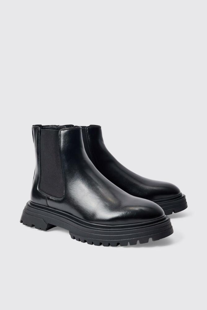 boohoo Mens Pu Chunky Sole Chelsea Boot In Black Cover