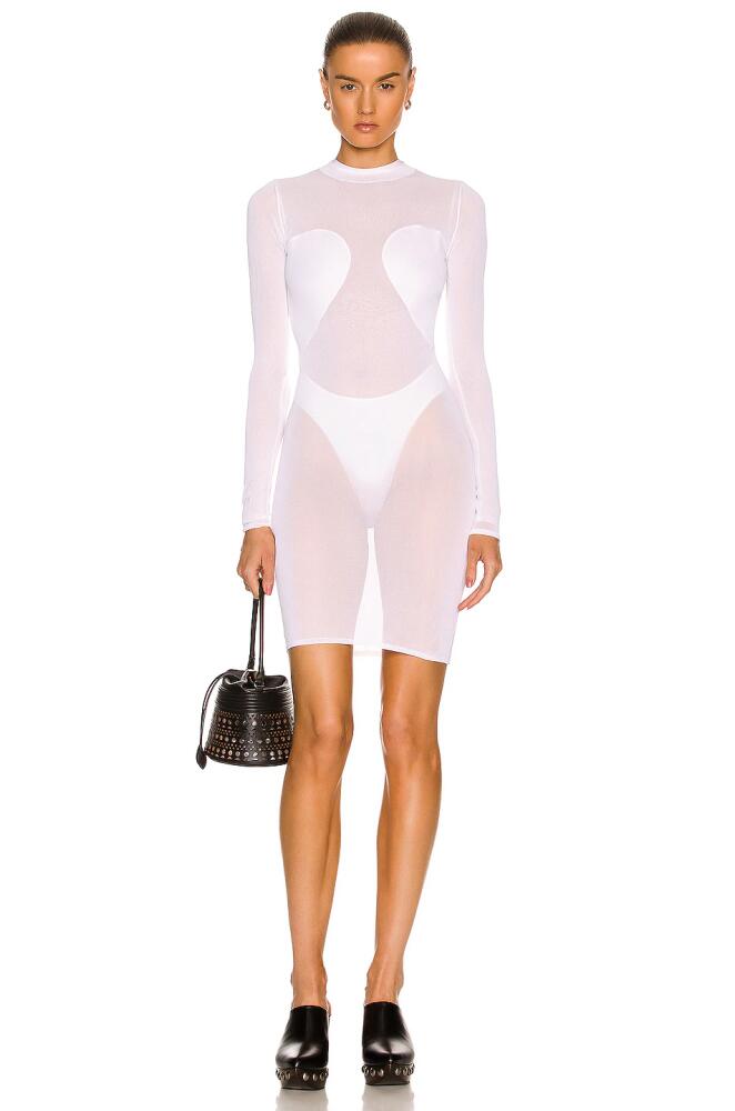 ALAÏA Mini Round Neck Dress in White Cover