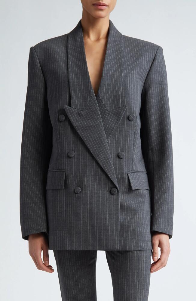 Coperni Pinstripe Double Breasted Stretch Wool Jacket in Grey Cover