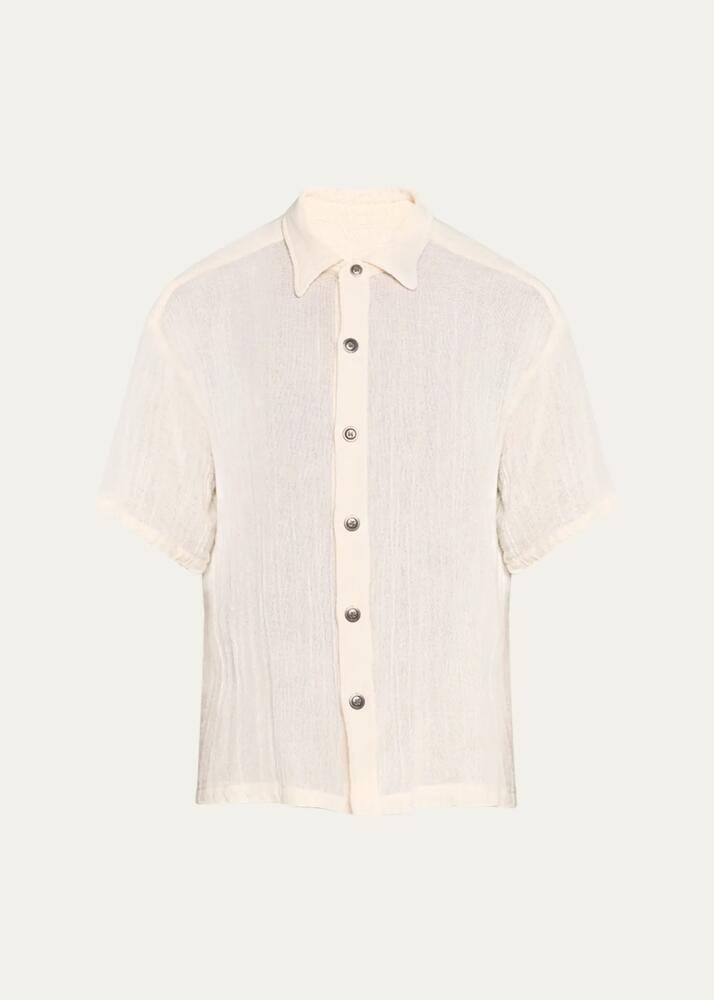 Greg Lauren Men's Gauze Short-Sleeve Button-Front Shirt Cover