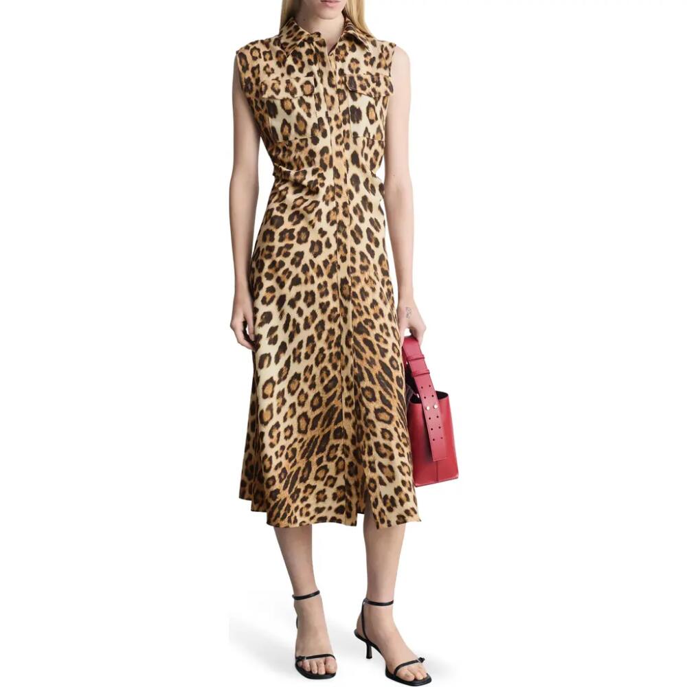 MANGO Leopard Print Sleeveless Midi Shirtdress in Brown Cover