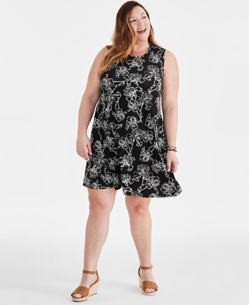 Style & Co Plus Size Printed Sleeveless Flip Flop Dress, Created for Macy's - Iris Black Cover