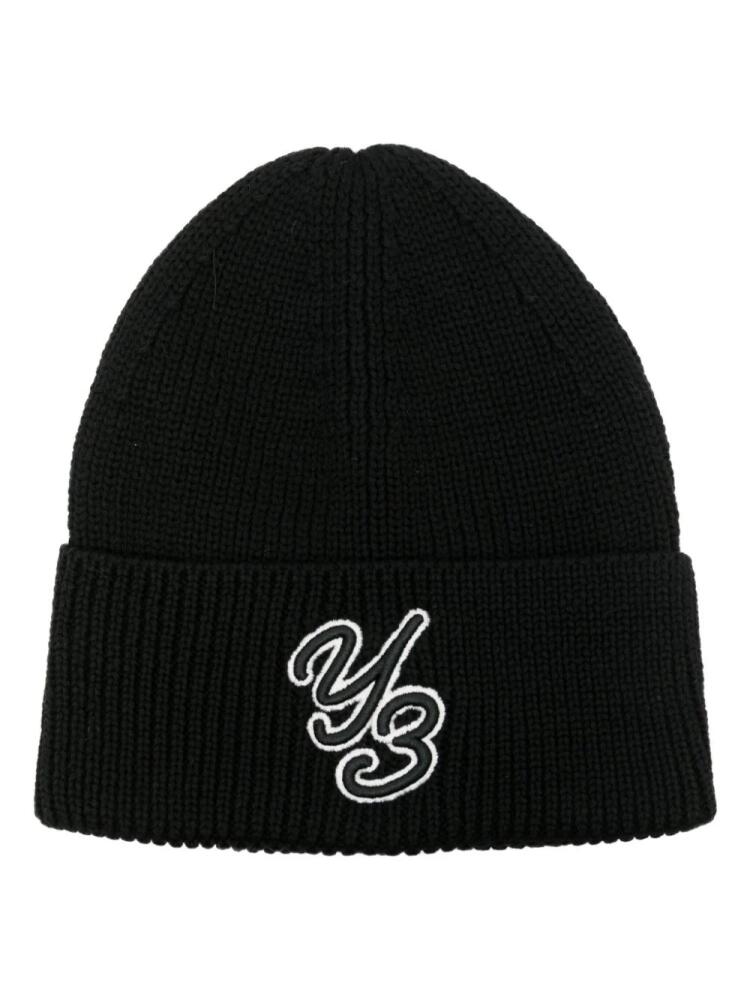 Y-3 logo-patch wool beanie - Black Cover