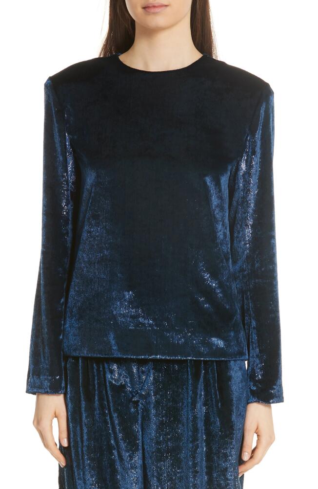 Tibi Tess Metallic Velvet Top in Navy Cover