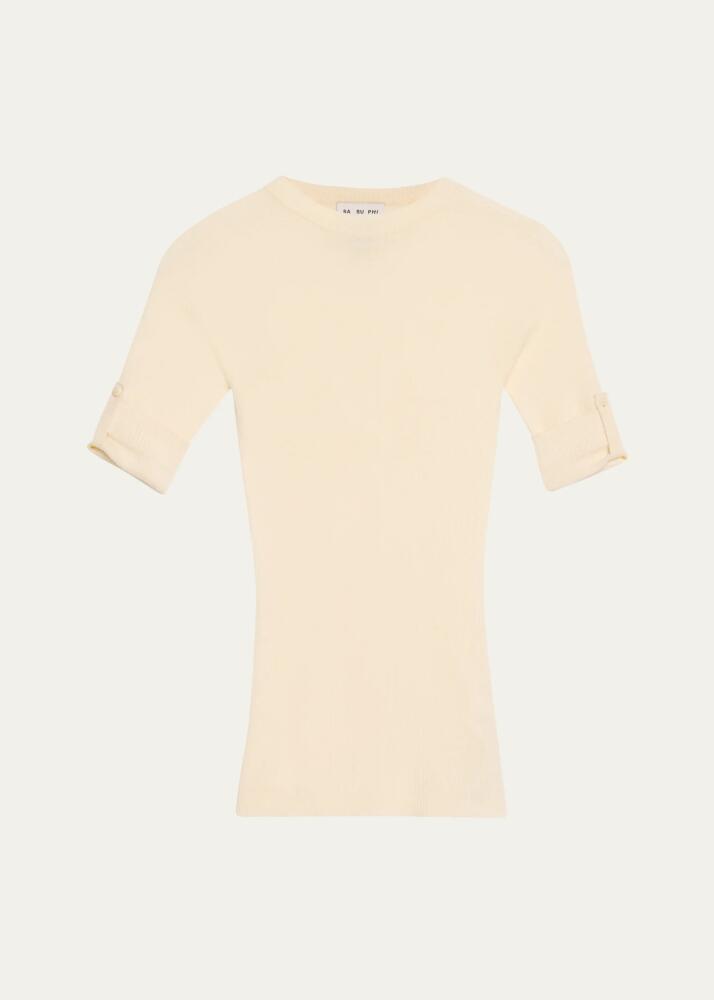 SaSuPhi Ribbed Short Sleeve Cashmere Sweater Cover