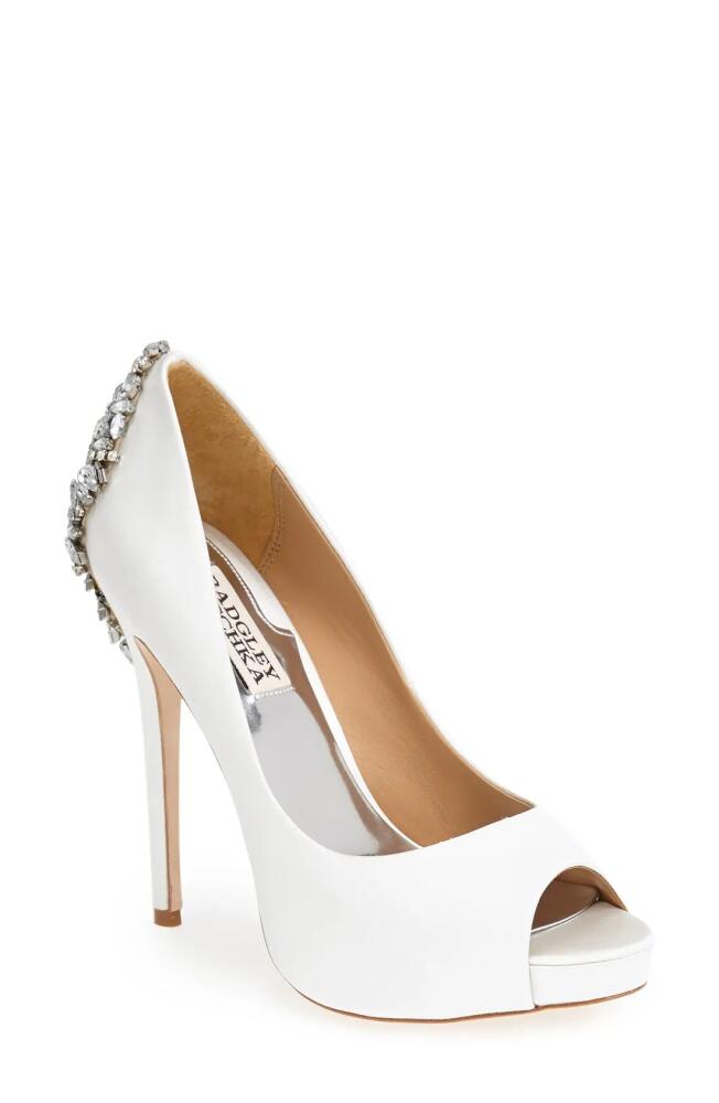 Badgley Mischka Collection Kiara Crystal Back Open Toe Pump in White Satin Cover