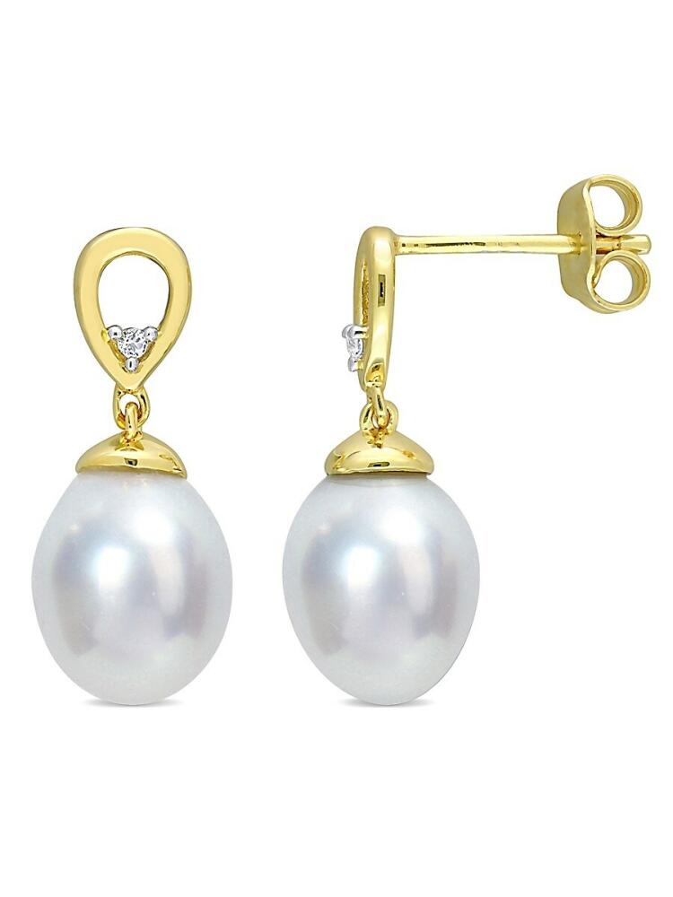 Sonatina Women's Goldtone Sterling Silver, 8-9MM Cultured Pearl & Topaz Drop Earrings Cover