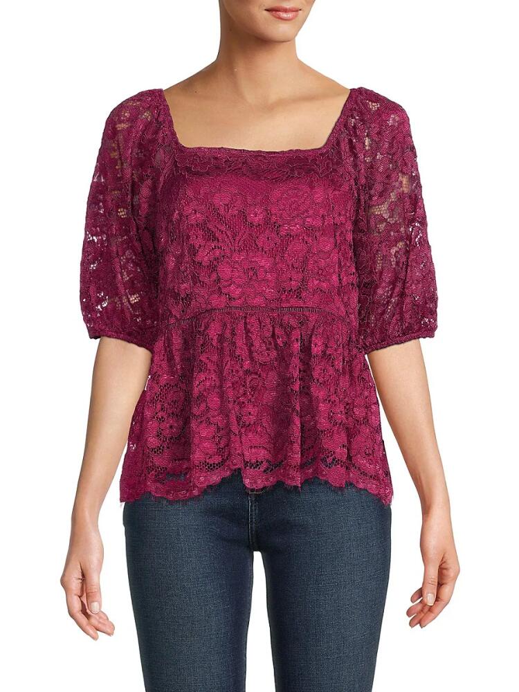 NANETTE nanette lepore Women's Lace Peplum Top - Raspberry Cover