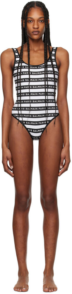 Balmain Black & White Striped One-Piece Swimsuit Cover