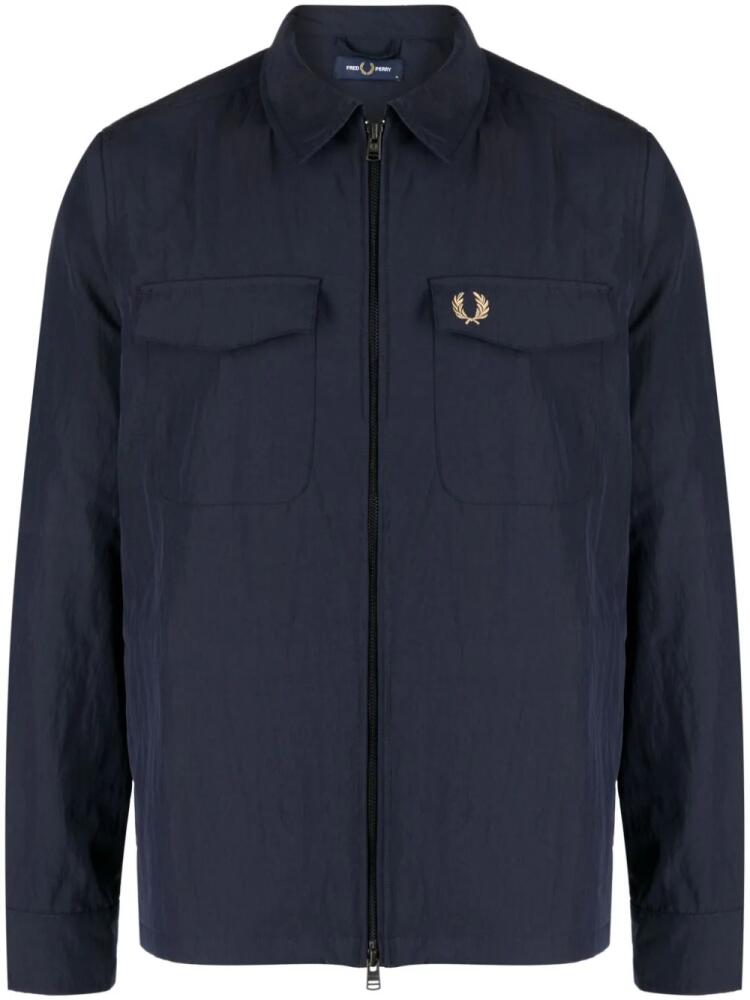 Fred Perry logo-embroidered zip-up crinkled jacket - Blue Cover