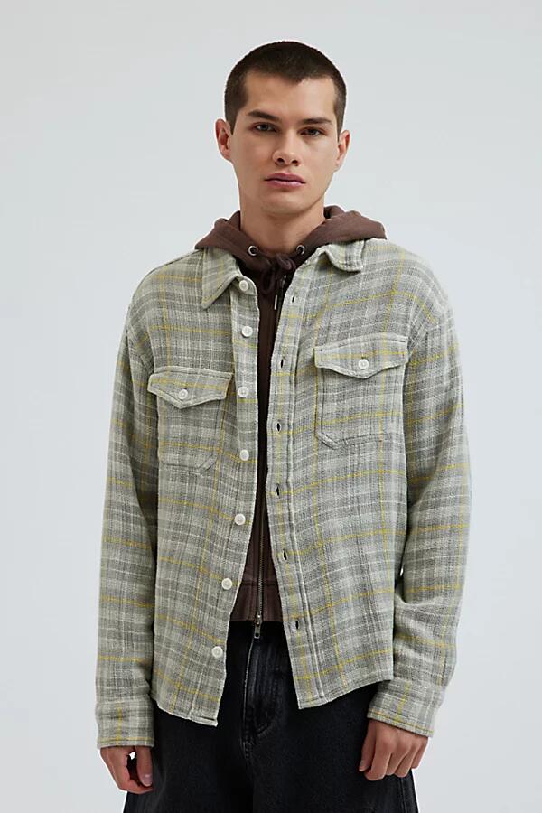 BDG Open Weave Plaid Button-Down Overshirt Top in Gray Cover