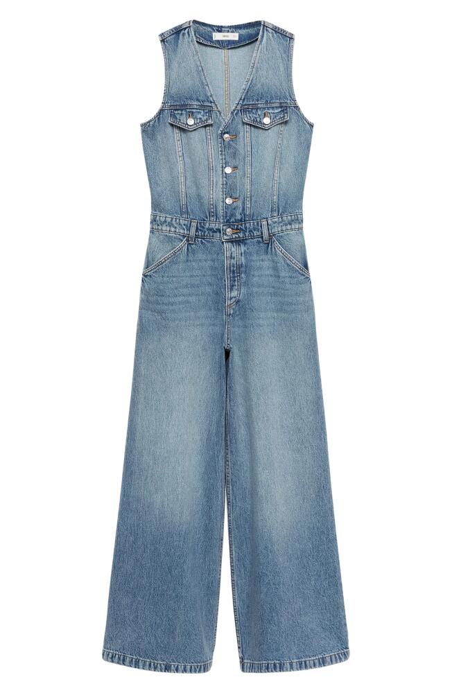 MANGO Sleeveless Wide Leg Denim Jumpsuit in Medium Blue Cover