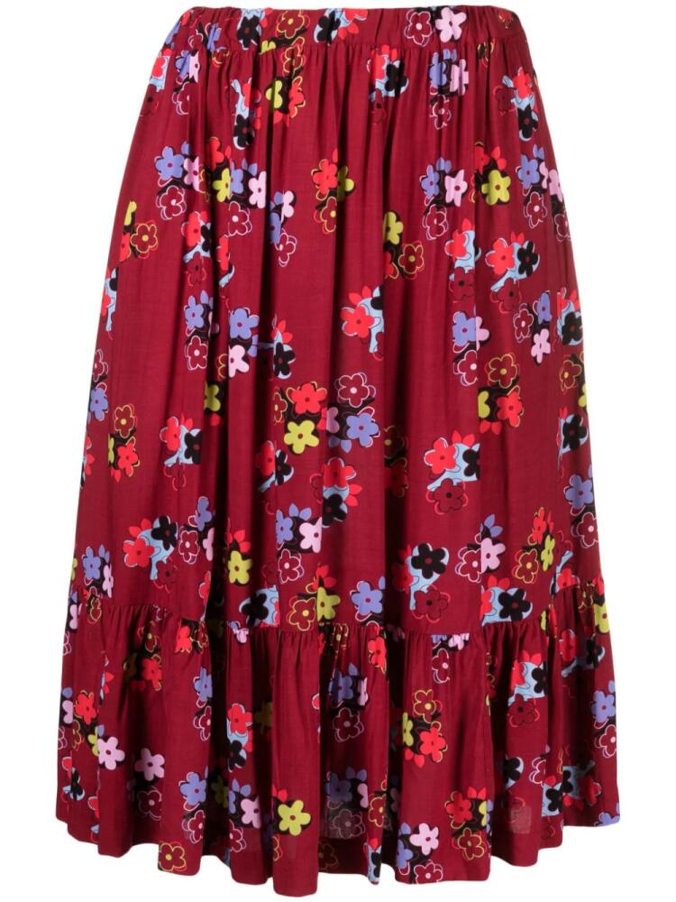 Comme Des Garçons Girl ruffled floral-print midi skirt - Red Cover