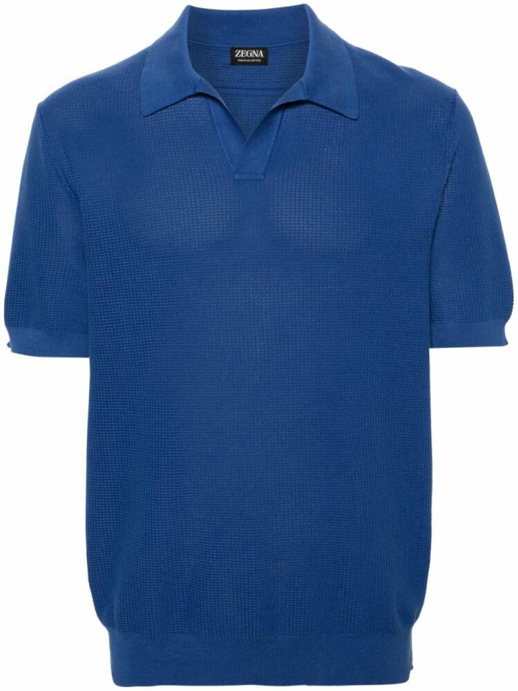 Zegna waffle-knit cotton polo shirt - Blue Cover