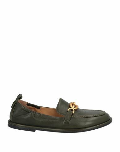 Pomme D'or Woman Loafers Dark green Leather Cover