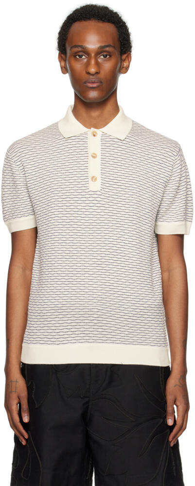 King & Tuckfield Off-White & Navy Wavy Line Polo Cover