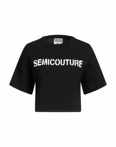 Semicouture Woman T-shirt Black Cotton Cover